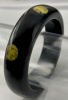 BB171 vintage black bakelite bangle with 6 marbled pale yellow up and down dots
